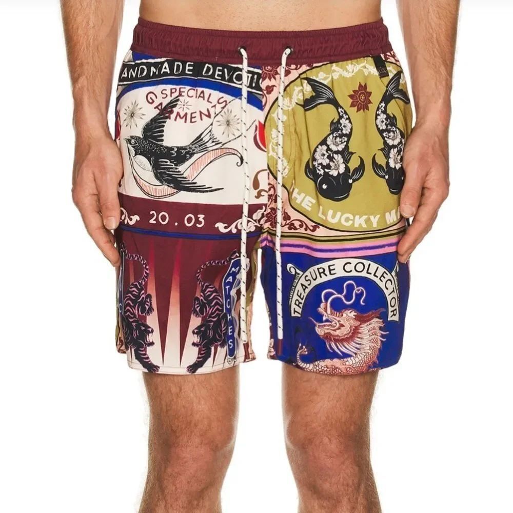 NWT AGUA BENDITA Joe Trunks in Multi Blue Burgundy Men’s Size 38